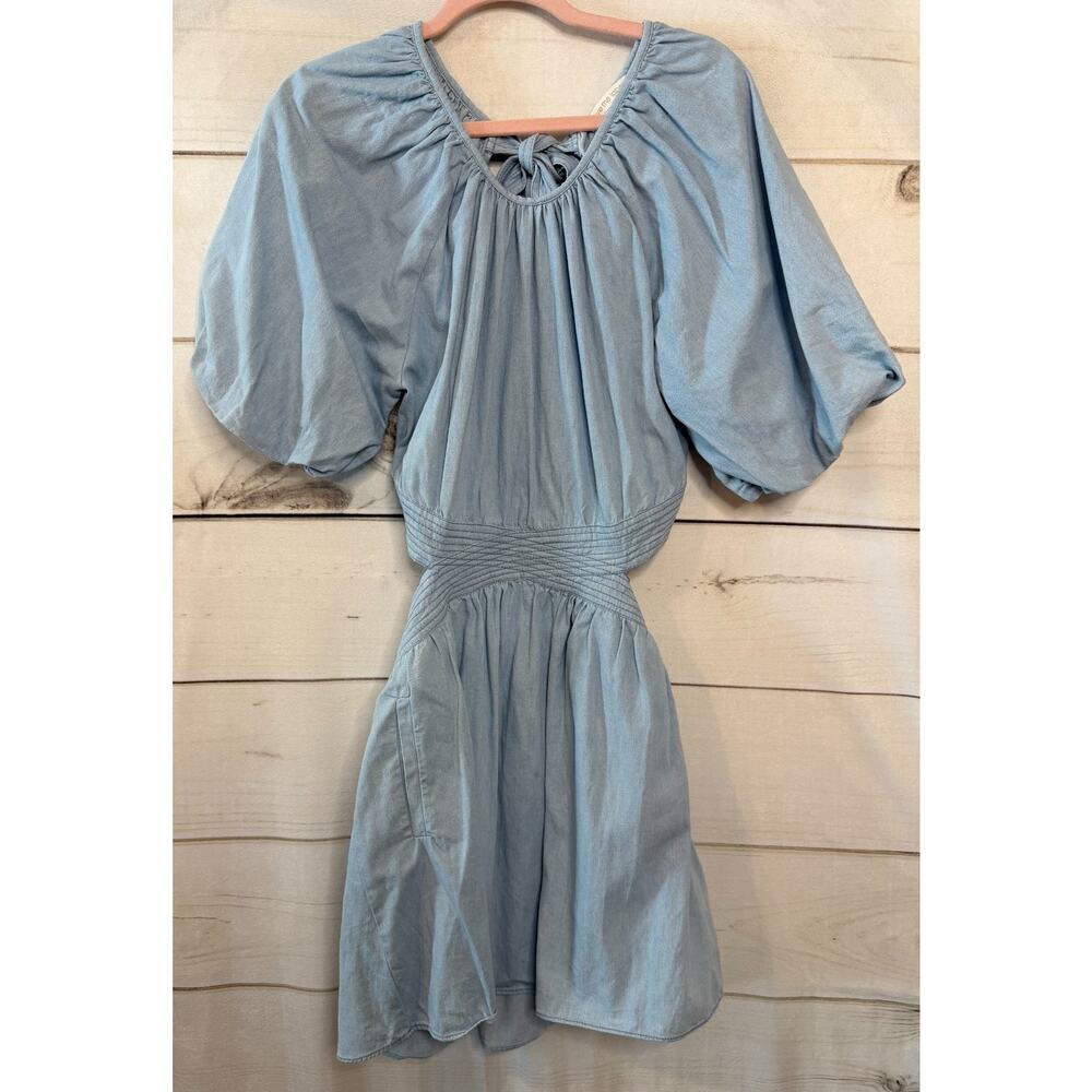 Light Blue Mini Dress with Puff Sleeves